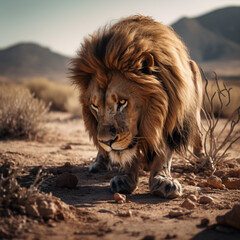 Fototapeta premium lion eating grass in a desert