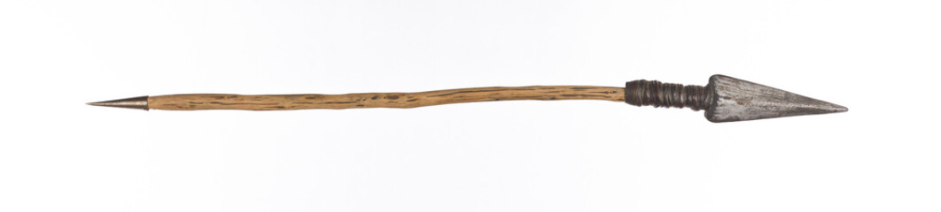 antique wooden spear isolated on white background