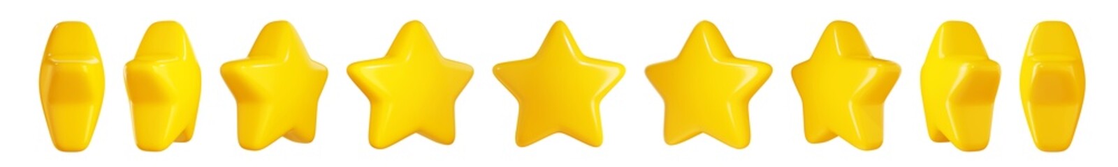 3d star animation set - rotation of yellow cartoon game element.