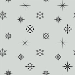 Black snowflakes on lidht gray background seamless vector pattern packaging cards party invitations and textile desig wrapping paper napkin Winter New year Christmas design Simple ornament tablecloth