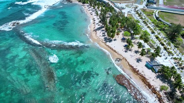 Old San Juan Puerto Rico Drone Shot of Castillo San Felipe del Morro, Escambron Beach (aerial view)