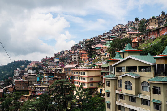 Landscape of Shimla city in Himachal Pradesh in India. Natural beauty of Shimla Himachal Pradesh India. Best honeymoon destination for couples, tourist. Architecture of Shimla city in Himachal Pradesh