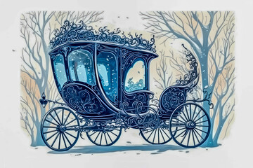 Fototapeta na wymiar Drawing of a Carriage from a fantasy tale. Generative AI.