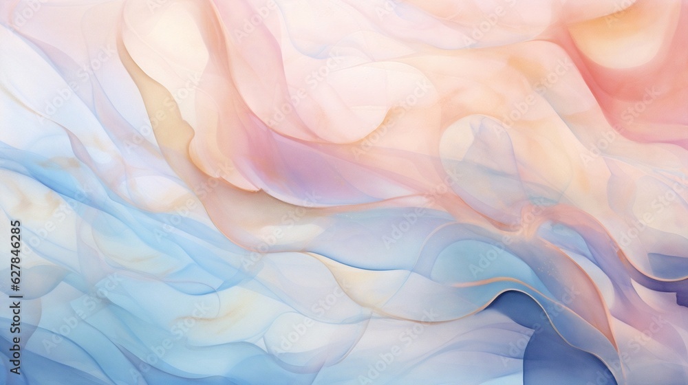 Poster generative ai : marble soft blue and pale pink liquid watercolor background with gold wave pattern. 