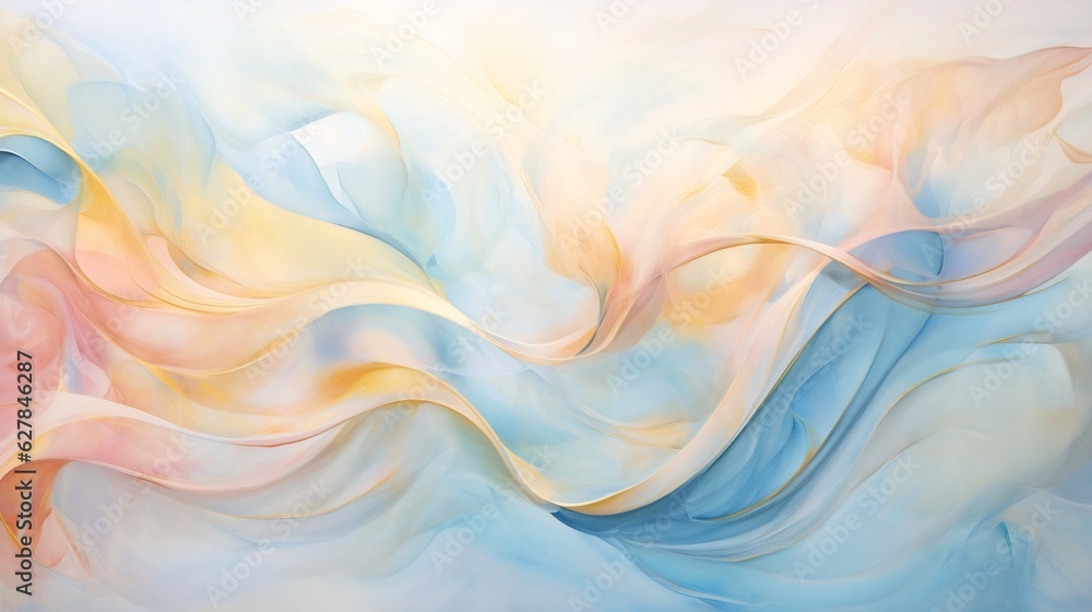 Poster generative ai : marble soft blue and pale pink liquid watercolor background with gold wave pattern. 