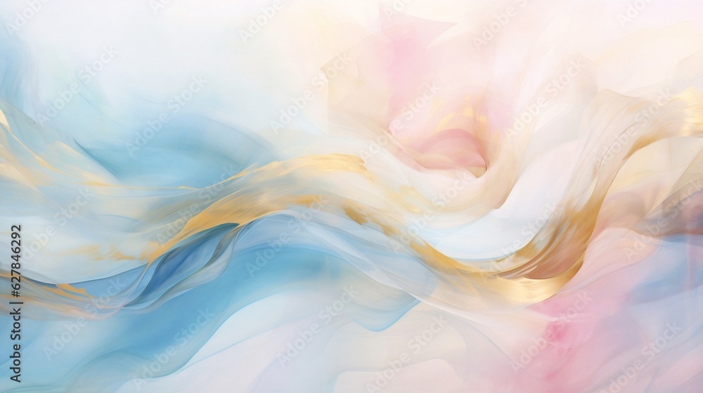 Poster generative ai : marble soft blue and pale pink liquid watercolor background with gold wave pattern. 