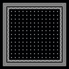Simple Black Bandana decorated with white geometric ornament that can be applied to fabrics of various colors