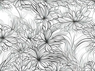 seamless black and white flowers on white background