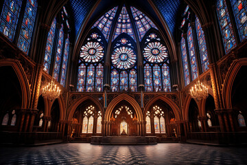 Fototapeta premium Stunning Gothic architecture captured through a mesmerizing rosette stained glass window