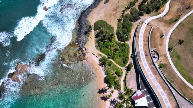 Old San Juan Puerto Rico Drone Shot of Castillo San Felipe del Morro, Escambron Beach (aerial view)