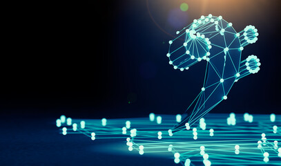 Concepto de música y tecnología en internet.Música en red y uso compartido de música en la nube. Icono de clave de Fa.