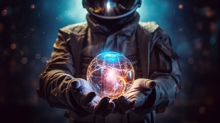 illustration, the astronaut holding a ball in his hand, ai generative