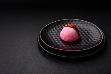 Delicious sweet colorful mochi desserts or ice cream with rice dough and toppings