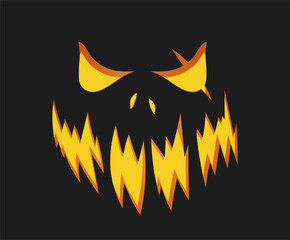 Halloween pumpkin horror emoticon concept. International holiday of fear and horror. Sorcery and mysticism. Poster or banner. Cartoon flat vector illustration isolated on black background