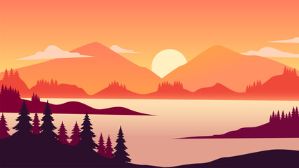 Sunset in the mountains vector illustration
