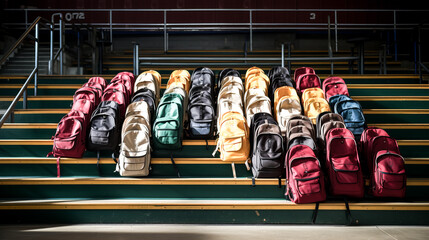 He forgot his backpack on the bleachers. - Powered by Adobe