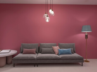 Creative living room interior 3d render, 3d illustration