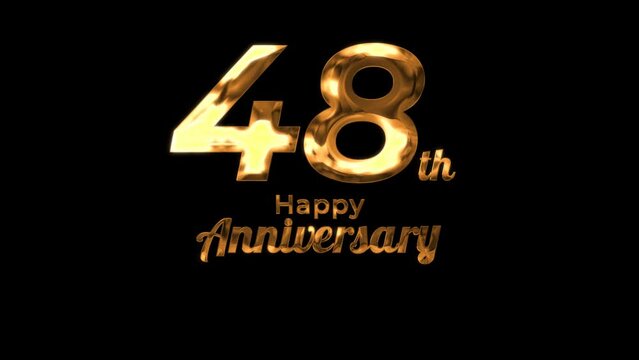 Animated text happy anniversary  48th gold 4K, birthday, celebration, moment, gold moment