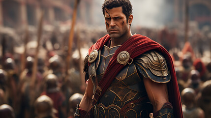 Fototapeta na wymiar Historic epic Roman Legion military commander in battle