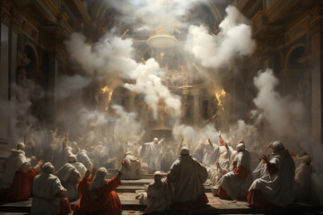 Fototapeta na wymiar Divine Selection: White Smoke Rises to Signal the Anointing of a New Shepherd