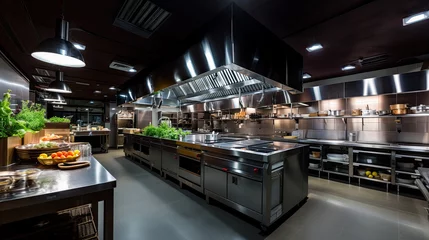 Rolgordijnen Empty restaurant kitchen with professional equipment © PaulShlykov