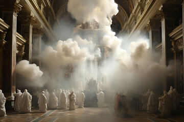 The Divine Selection: White Smoke Rises as a New Shepherd is Anointed in Pope Conclave - obrazy, fototapety, plakaty