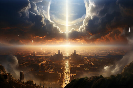 Heavenly Revelation: Majestic New Jerusalem Descending in Radiant Glory
