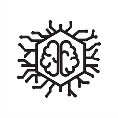 Brain icon, Humanoid Robot, Thinking Machine. Chip AI Brain icon vector of technology.