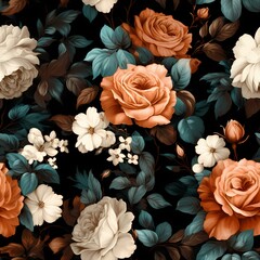 a floral wallpaper with a roses and leaves wallpaper