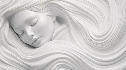 Composition of white marble. Beautiful girl sleeps on a wavy background. Illustration for banner, poster, cover, brochure or presentation.