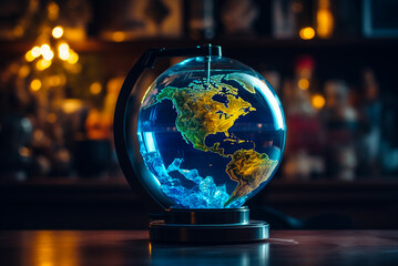 Transparent Earth globe on fire, global warming. Generative AI