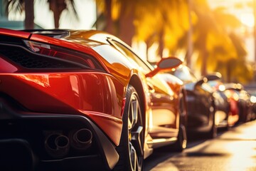Luxary sport cars on the parking for rent or sale Generative AI