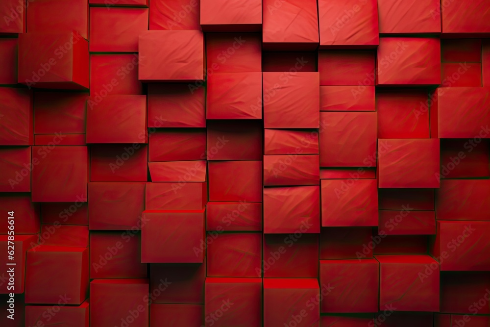 Poster abstract background of red cubes. 3d rendering, 3d illustration. 3d wall background with tiles. red 