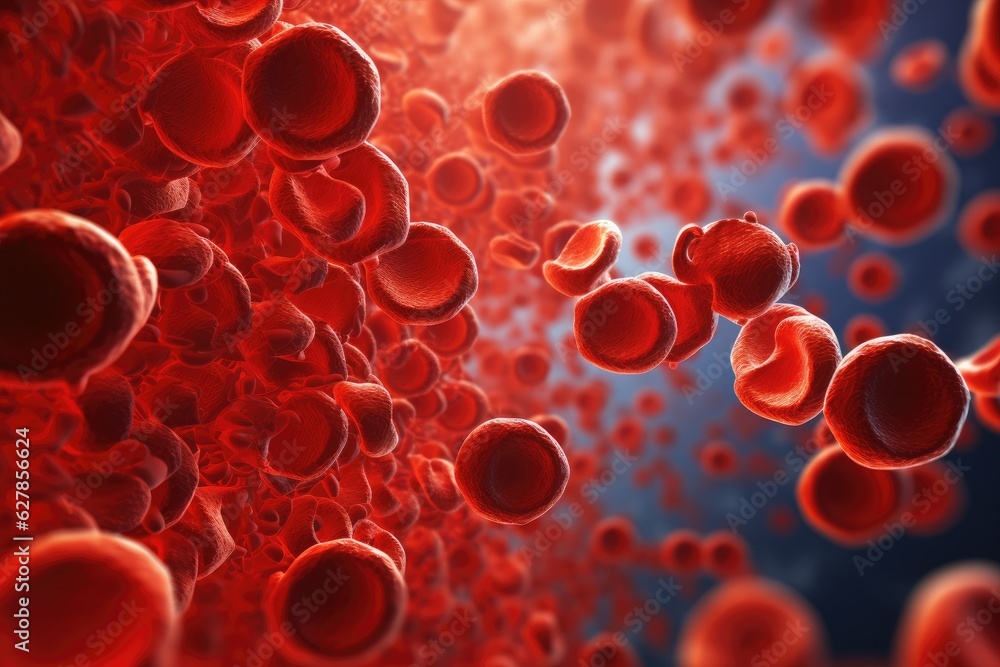 Aufkleber 3d rendering of red blood cells in vein with depth of field, a 3d rendering of a blood vessel with b