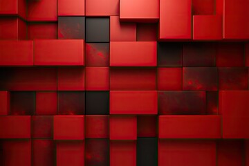 Abstract Red Cubes Background. 3d Render Illustration Design. 3D Wall background with tiles. Red...