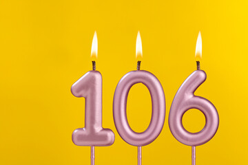 Birthday candle number 106 - Birthday celebration on yellow background