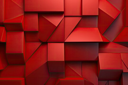 Abstract 3d rendering of chaotic red geometric shapes. Futuristic background with simple shapes. 3D Wall background with tiles. Red tile Wallpaper, AI Generated