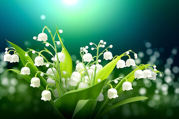 Flower arrangement with copy space. Template greeting card base design. Floral banner, poster, blured green background.