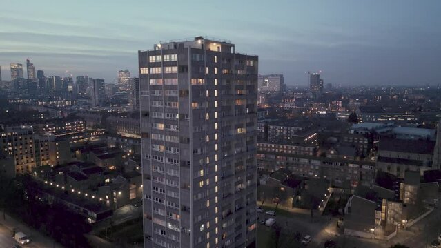 Aerial shot of Tower Block descending. London City