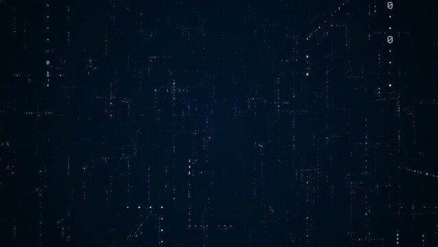 Binary code motion background. Grid, structure of numbers, digits zero and one. FUI, HUD. Seamless loop