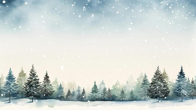 Watercolour Winter Christmas Forest Trees Snowfall Animation Loop