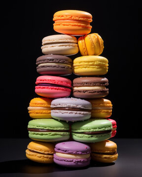 Generated photorealistic image of colorful macarons in a pyramid