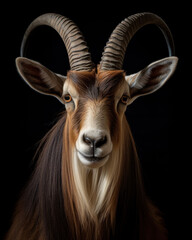 Generated photorealistic portrait of a noble goat in