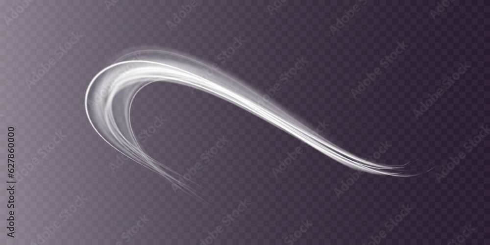 Wall mural white light trails with motion blur effect, long exposure time vector. linear magic glowing spark sw