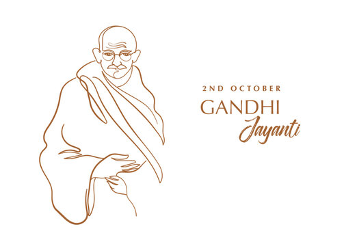 Gandhi Jayanti hand drawn linear background. Mahatma Gandhi vector line art illustration.