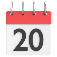 3D calendar. Day 20. Twentieth day of the month. 3D illustration.