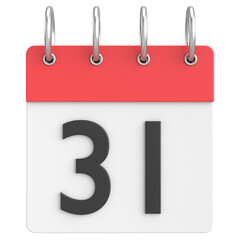 3D calendar. Day 31. Thirty-first day of the month. 3D illustration.