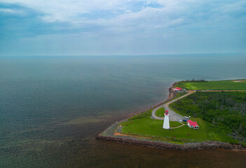 Aerial view of Point prim lighthouse PEI, Canada