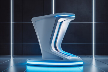 Beautiful modern futuristic podium with integrated light. Blue light podium.