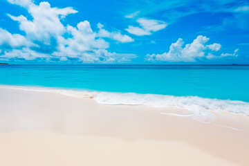 Fototapeta na wymiar Beautiful sandy beach with white sand and rolling calm waves.